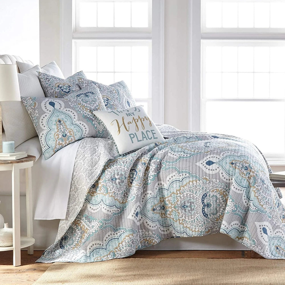 Paisley sengeteppesett i turkis