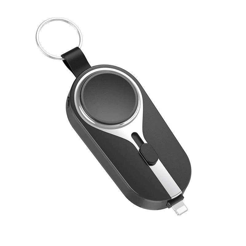 KeyPact Duo 2 - i - 1 Mini Powerbank med Klokkelader – 2000mAh, Type - C & Lightning, Robust med Karabinkrok - NordHjem