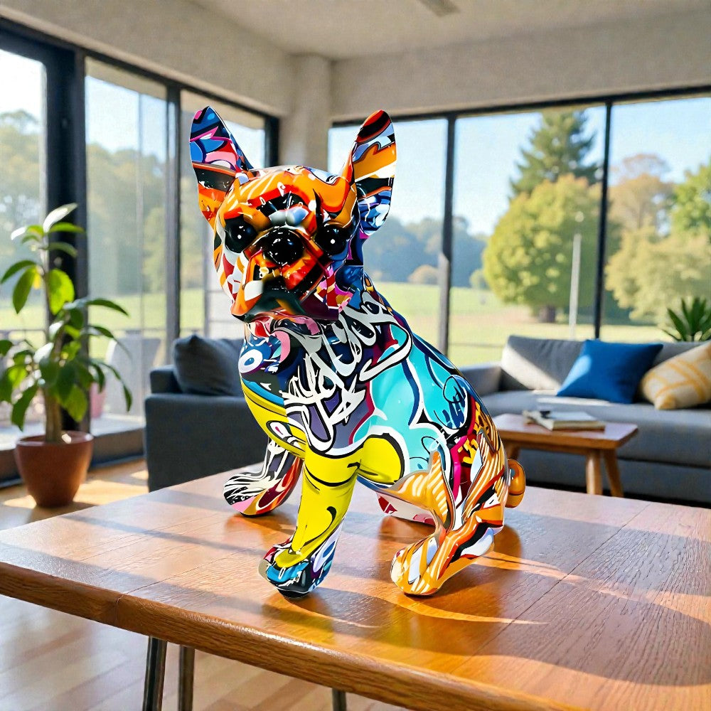 Kunstnerisk bulldogfigur i graffitistil