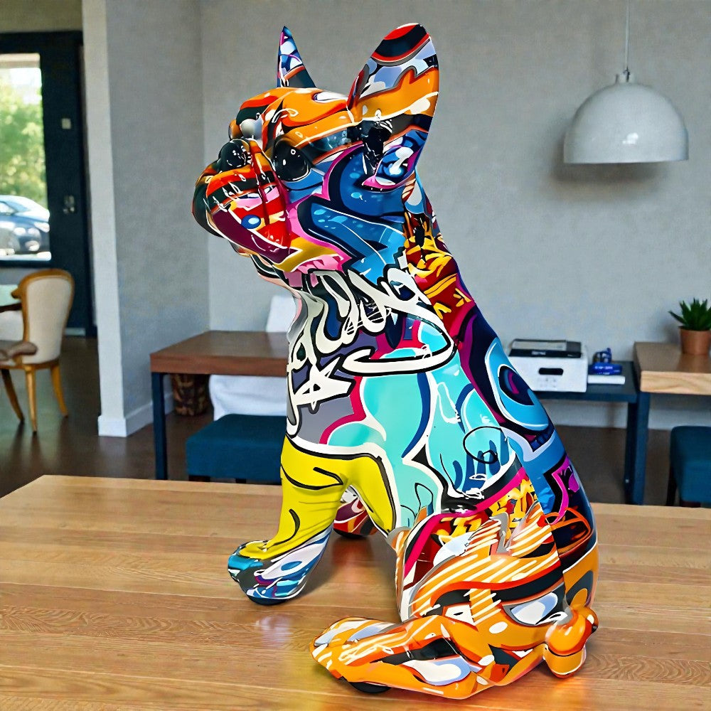 Kunstnerisk bulldogfigur i graffitistil