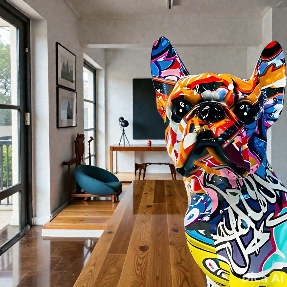 Kunstnerisk bulldogfigur i graffitistil