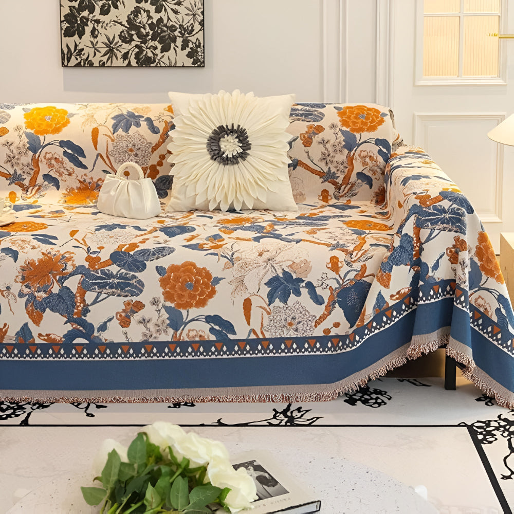 Sofatrekk i jacquard med høstranker – Classic Noir