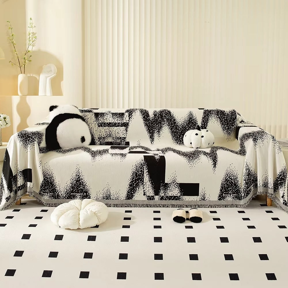 Avantgardistisk abstrakt chenille-sofatrekk – 71"x71"
