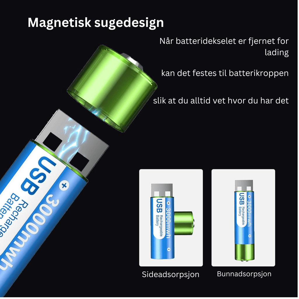 PowerLink oppladbare USB AA - batterier – Enkel lading - NordHjem