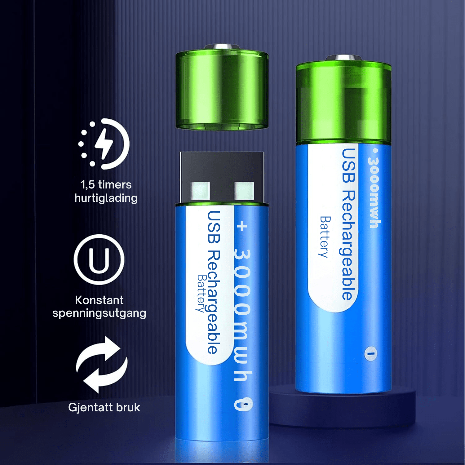 PowerLink oppladbare USB AA - batterier – Enkel lading - NordHjem