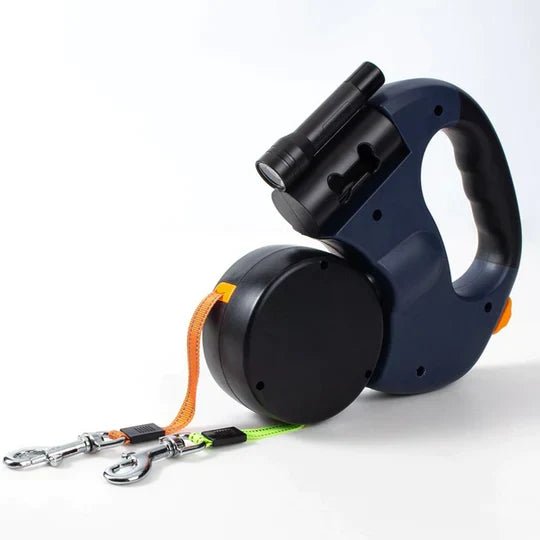DualWoofer™ uttrekkbar hundebånd – Enhåndskontroll l Glatt kontroll | inkl. Lommelykt + Hundeposeholder - NordHjem