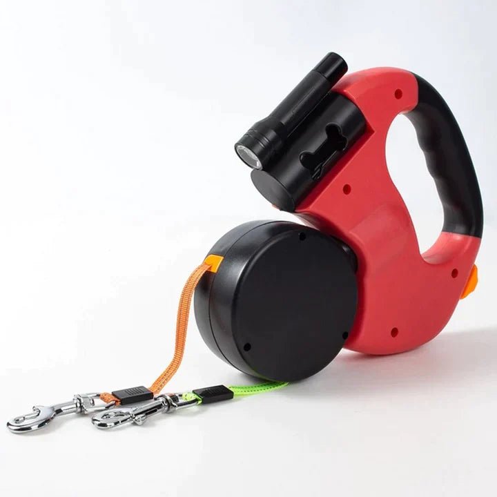 DualWoofer™ uttrekkbar hundebånd – Enhåndskontroll l Glatt kontroll | inkl. Lommelykt + Hundeposeholder - NordHjem