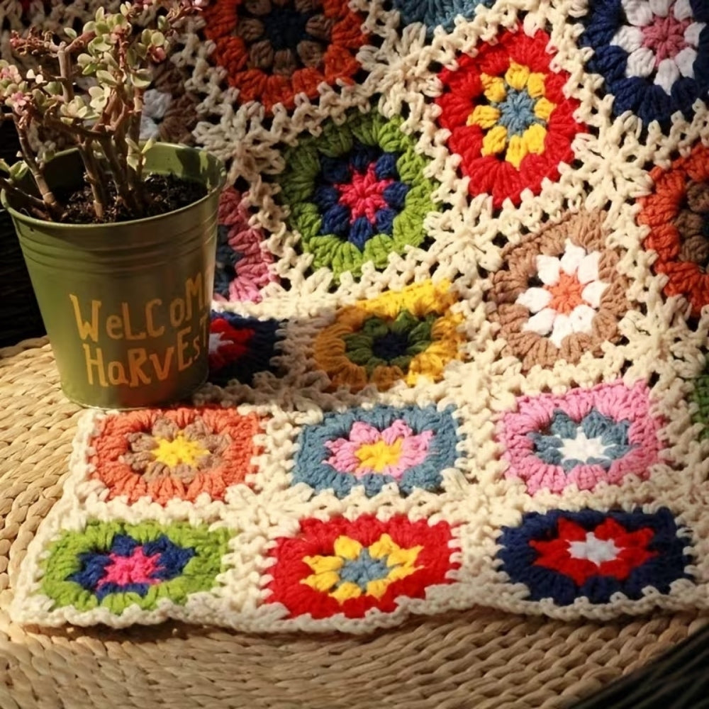Heklet pledd med blomster