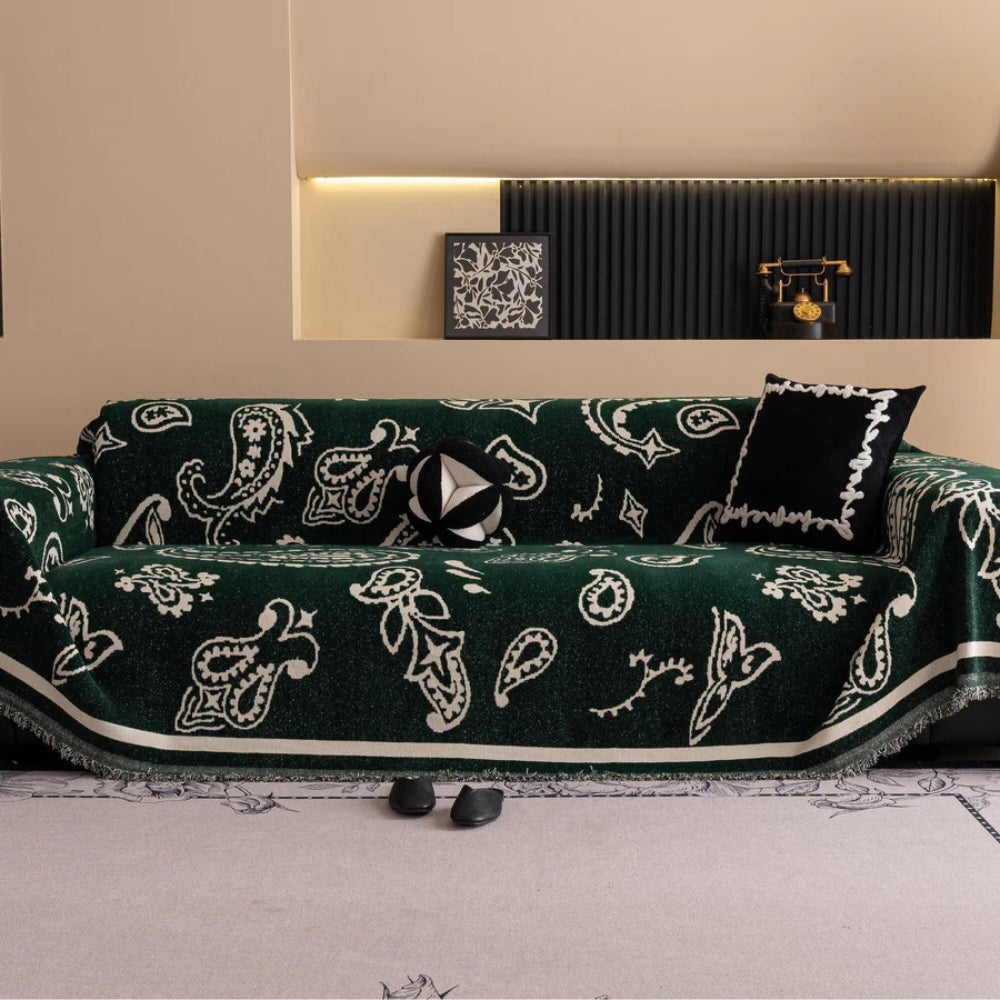 Boho Bloom mykt sofatrekk – Svart & Elfenben Bloom