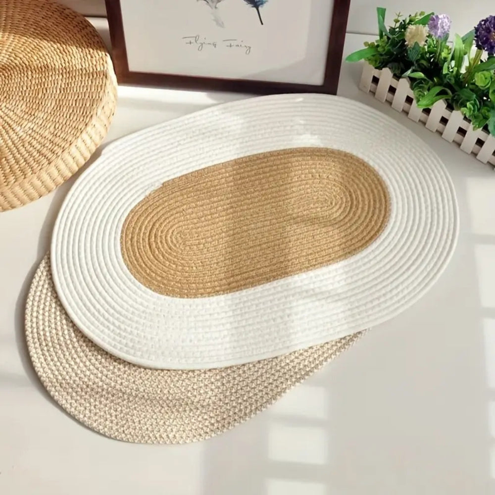 Ovalt boho-teppe i flettet hamp – Sand Swirl