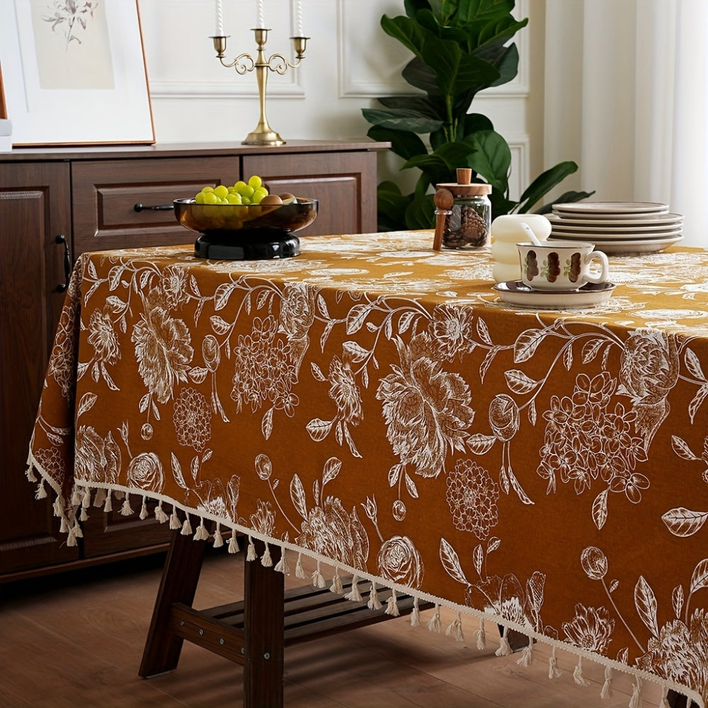 Boho-duk med påfugl, blomster og dusker