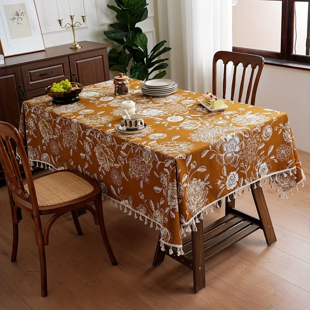Boho-duk med påfugl, blomster og dusker