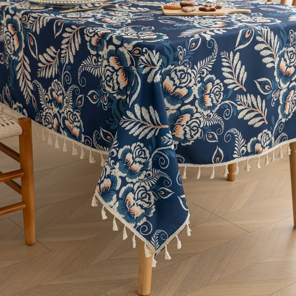 Boho-duk med påfugl, blomster og dusker