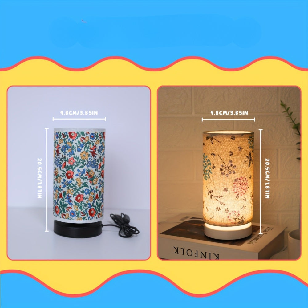 Bordlampe med botanisk blomsterstoff