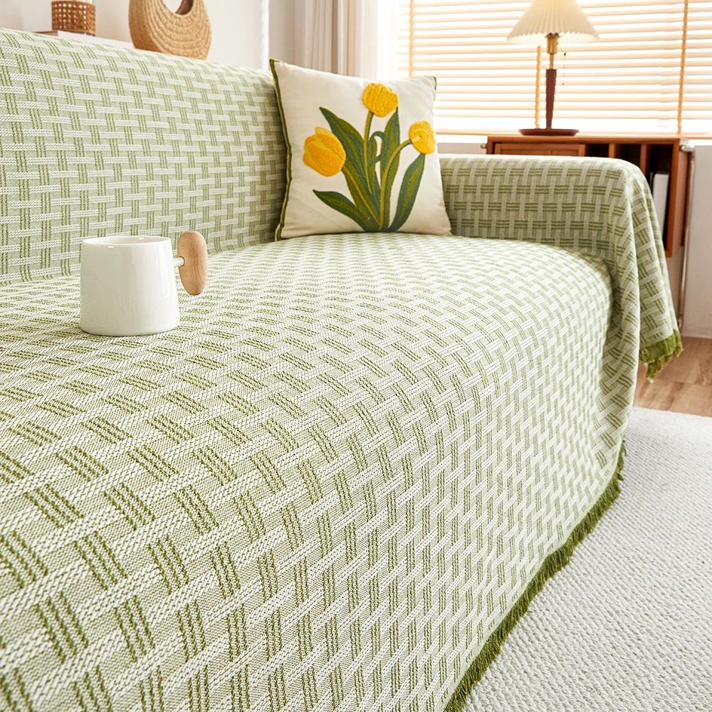 Casa Serene geometrisk sofatrekk – Oliven Lattice