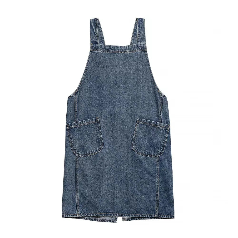 Uformelt forkle i bomullsdenim med lomme