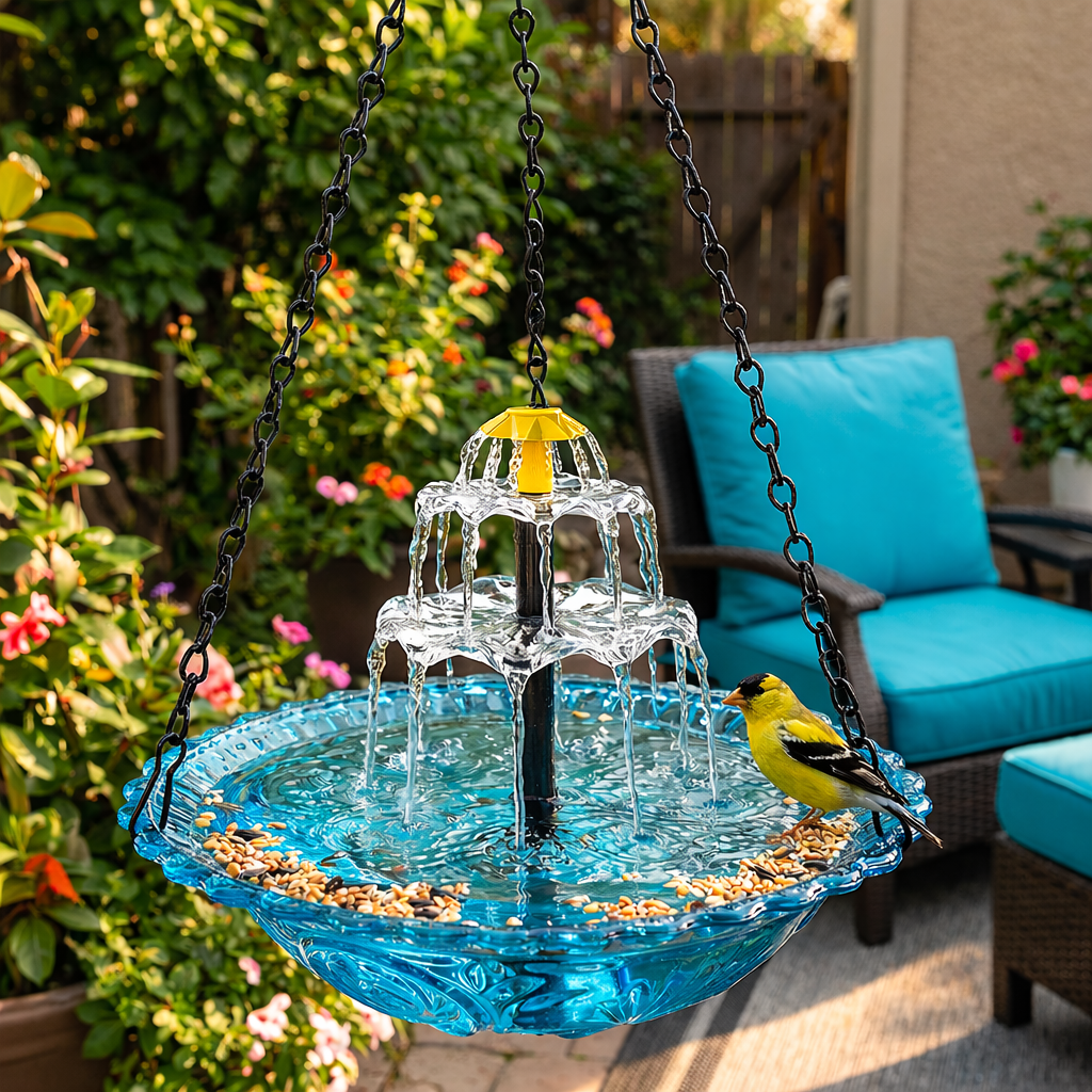 BirdbathFountain - Solcelledrevet Hengefuglebad Lagdelt Fontene