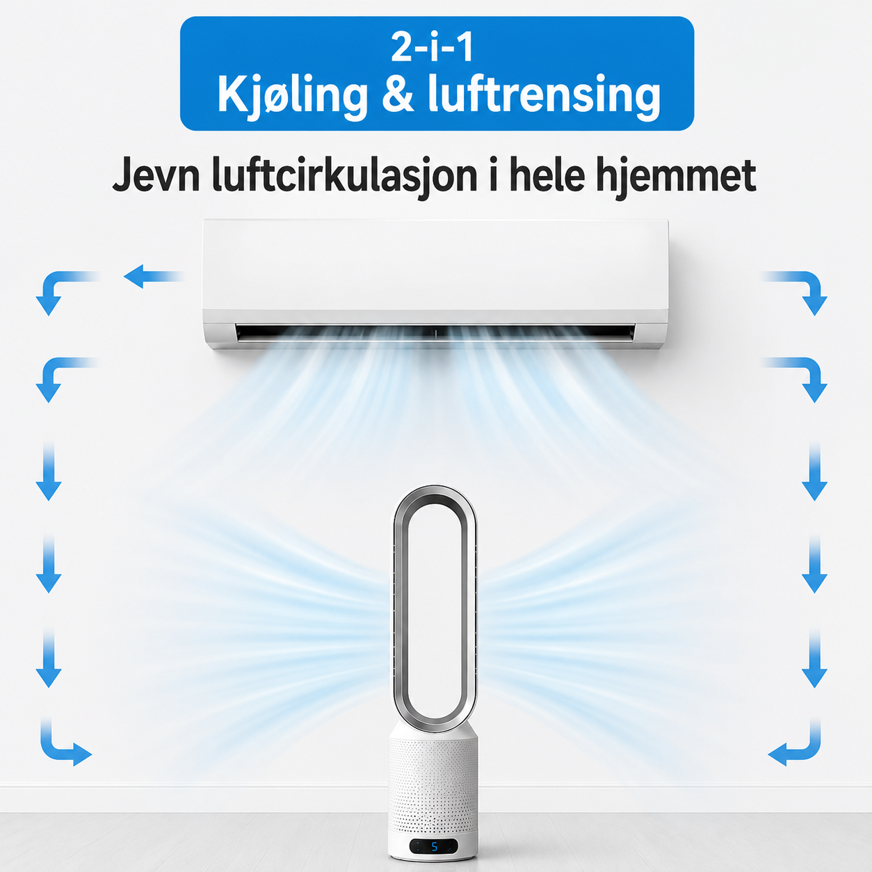Airpure | 3-i-1 luftkjøler med luftrenser | Svingfunksjon og berøringsfølsom LED