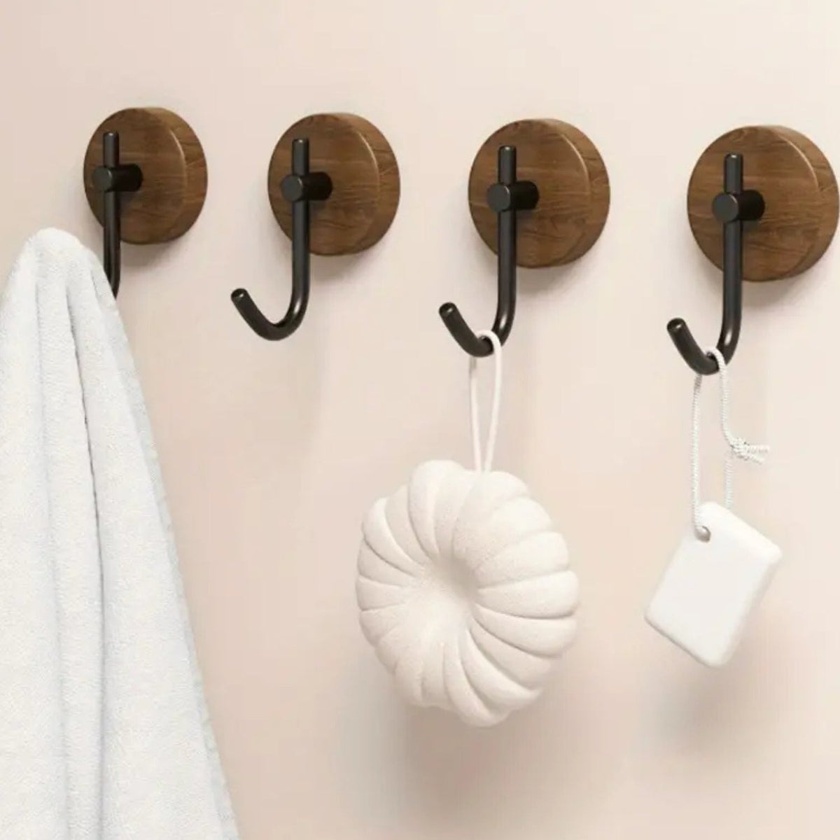 Elegant rund selvklebende veggknagg i tre – Walnut Dot