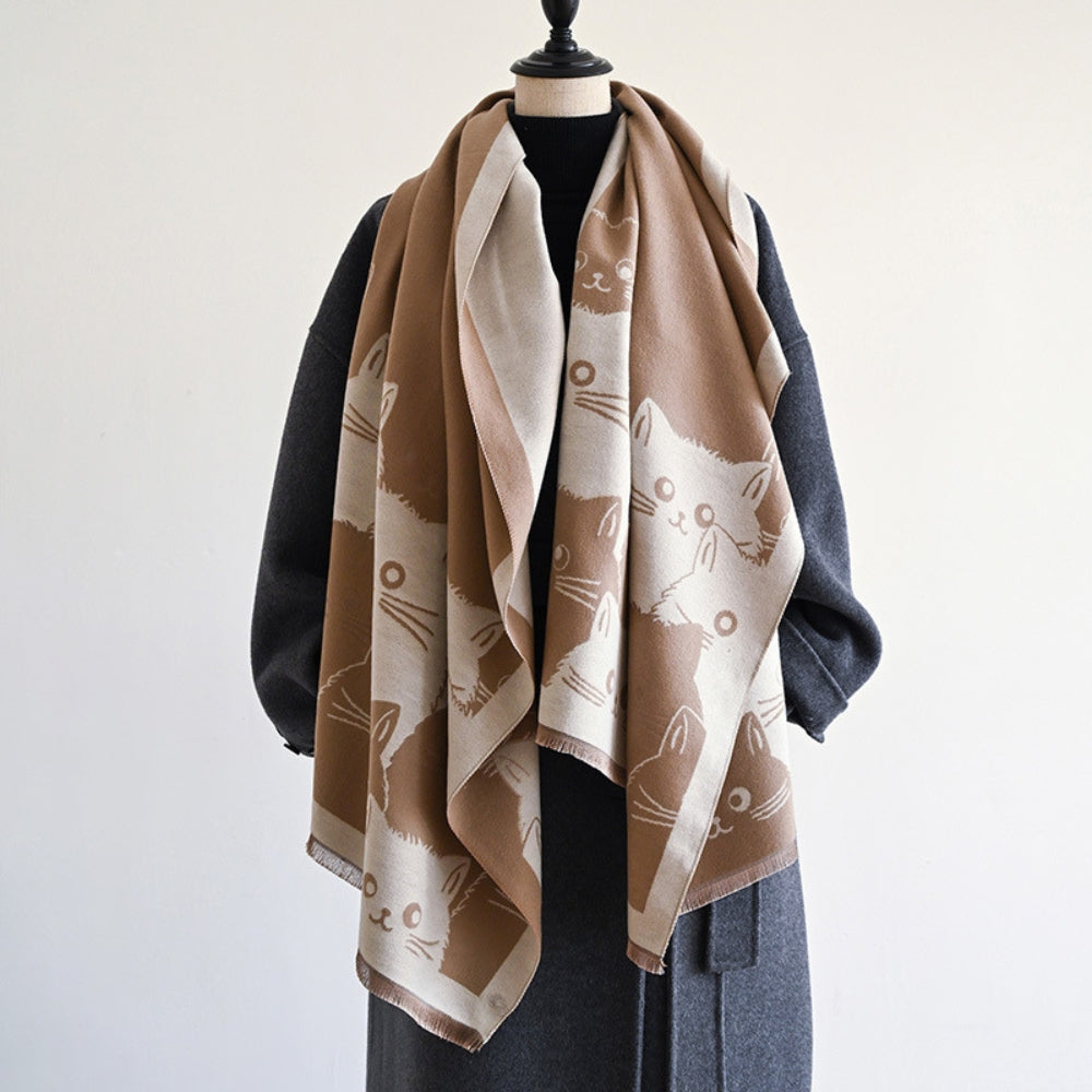 Vinterskjerf i jacquard med søte katter