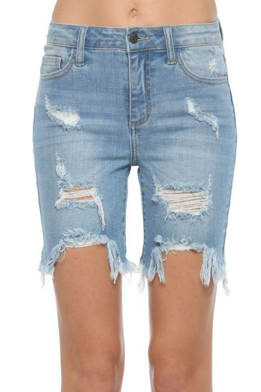 Dame Bermuda Shorts Ujevn Kant Lys Denim - NordHjem