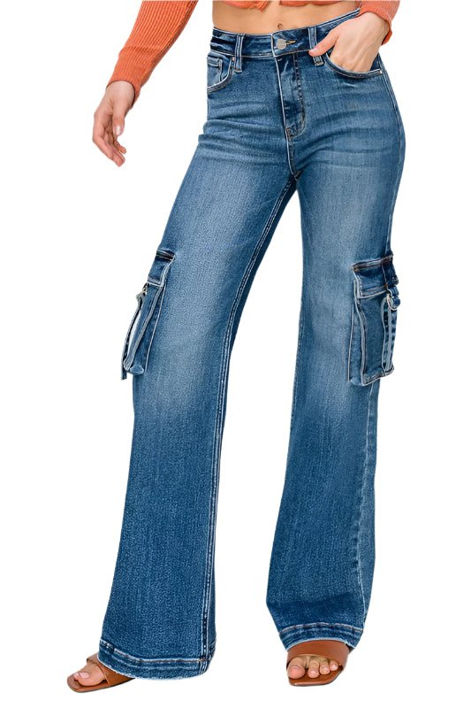 Dame Cargo Bukser Høy Midje Bred Jeans - NordHjem