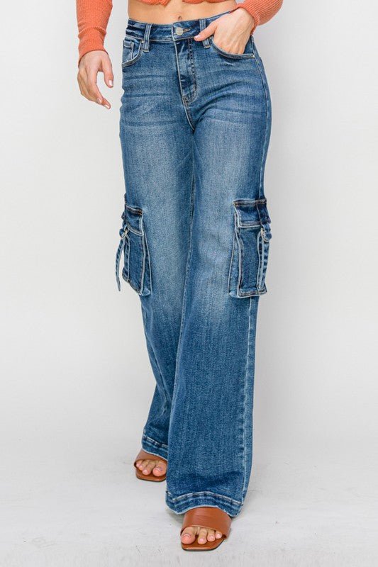 Dame Cargo Bukser Høy Midje Bred Jeans - NordHjem