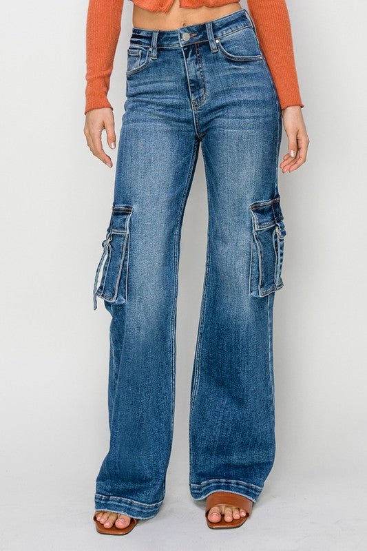 Dame Cargo Bukser Høy Midje Bred Jeans - NordHjem