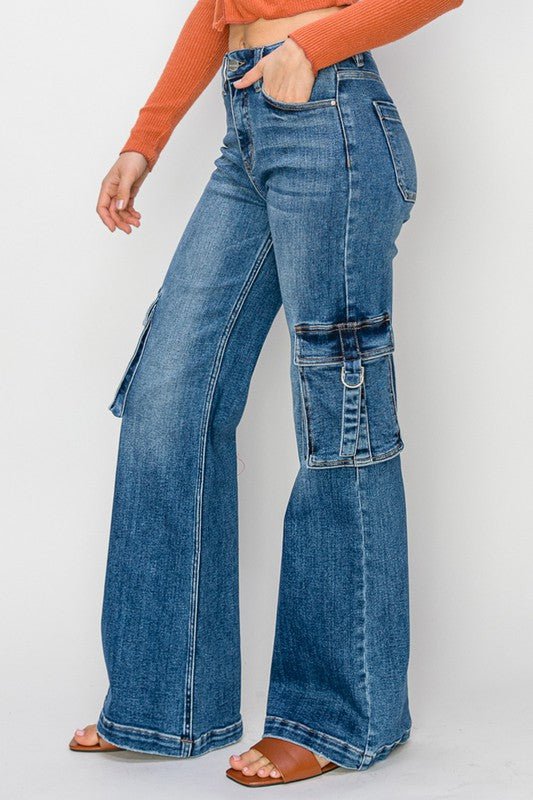 Dame Cargo Bukser Høy Midje Bred Jeans - NordHjem