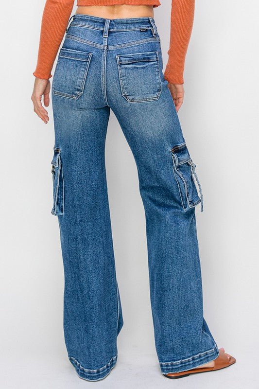 Dame Cargo Bukser Høy Midje Bred Jeans - NordHjem