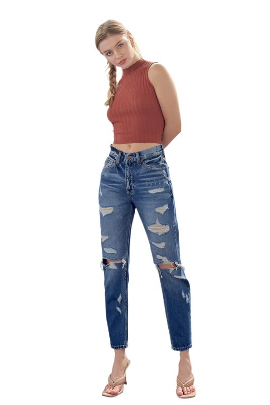Dame Høyt Liv Mom Fit Denim Jeans - NordHjem