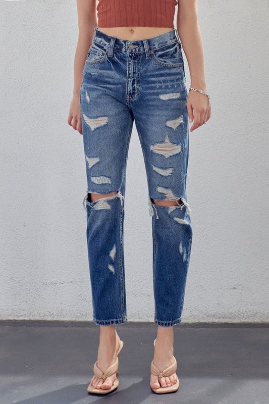 Dame Høyt Liv Mom Fit Denim Jeans - NordHjem