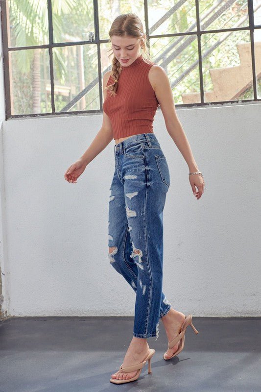 Dame Høyt Liv Mom Fit Denim Jeans - NordHjem