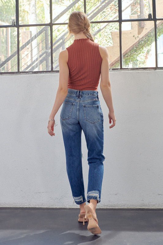 Dame Høyt Liv Mom Fit Denim Jeans - NordHjem