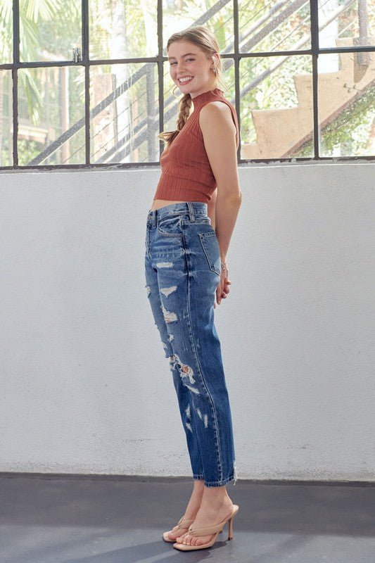 Dame Høyt Liv Mom Fit Denim Jeans - NordHjem