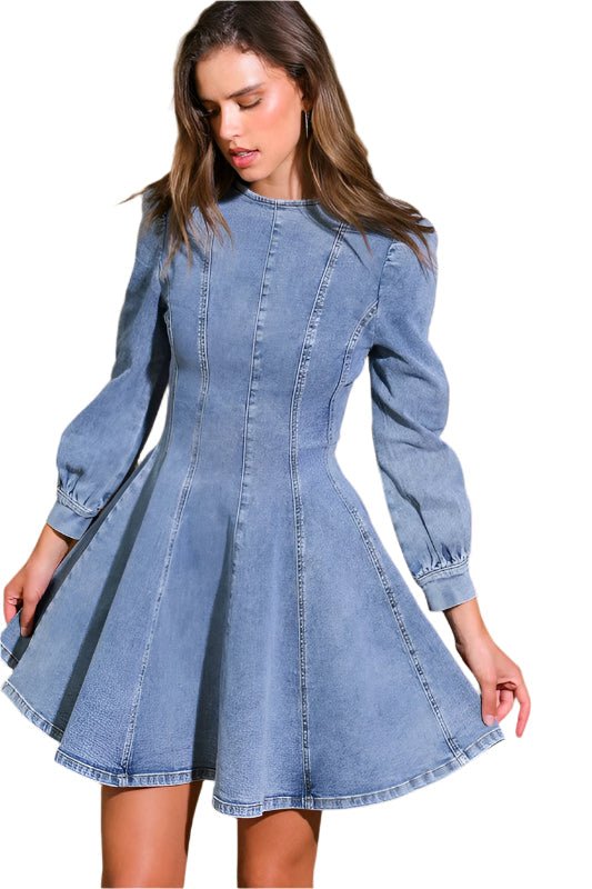 Dame Mini Kjole Denim Skater Stil - NordHjem
