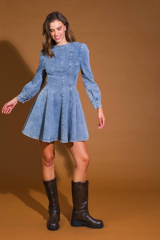 Dame Mini Kjole Denim Skater Stil - NordHjem