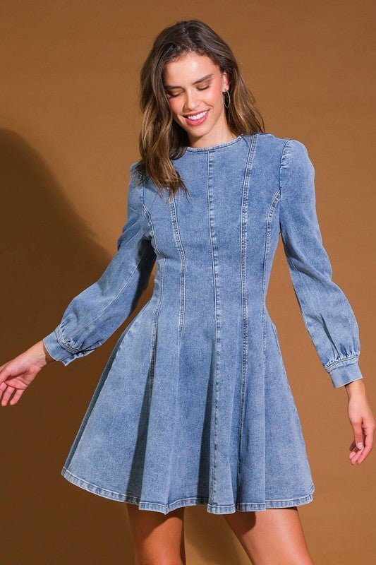 Dame Mini Kjole Denim Skater Stil - NordHjem