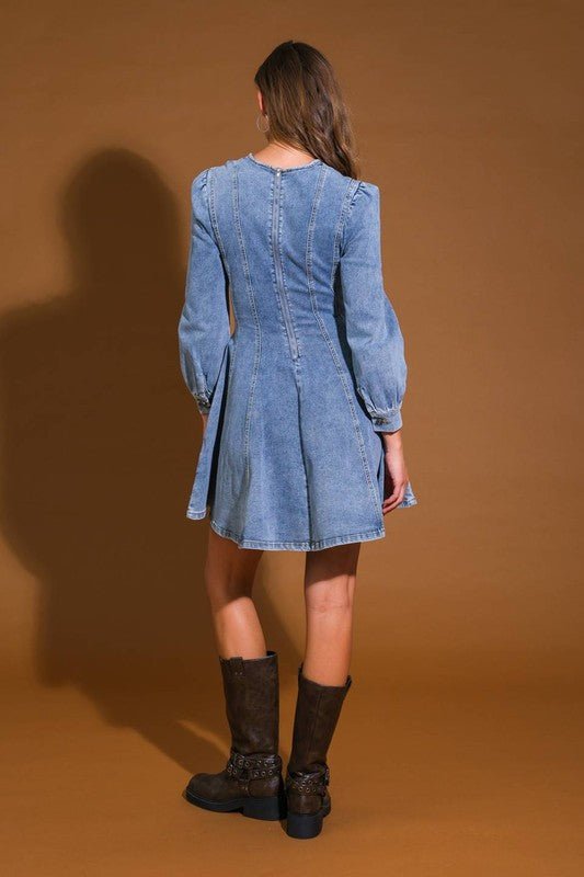 Dame Mini Kjole Denim Skater Stil - NordHjem