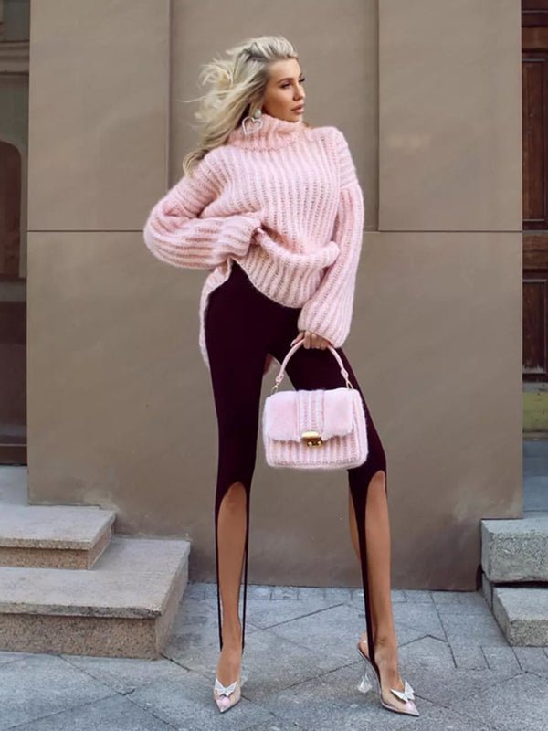 Dame Pullover Genser med Lange Ermer i Fluffy Design - NordHjem