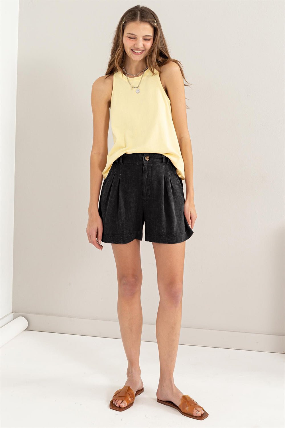 Dame Shorts Høyt Liv Plisseringer Rayon Lin - NordHjem