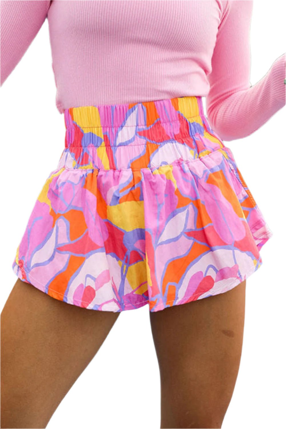 Dame Shorts med Smock Midje og Abstrakt Mønster - NordHjem