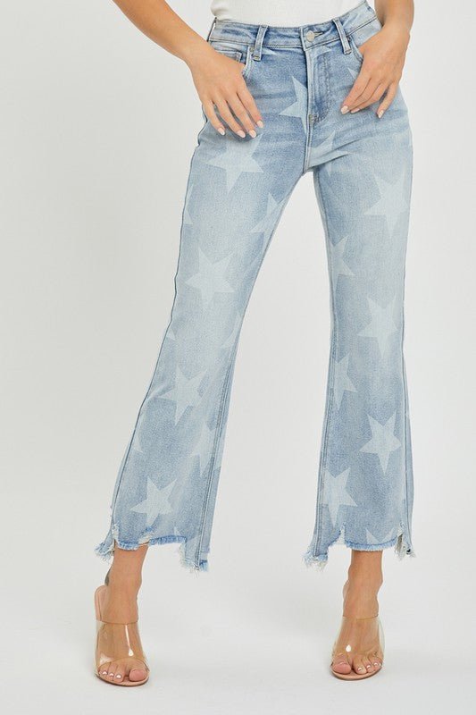 Dame Straight Jeans Høy Midje Stjerneprint - NordHjem