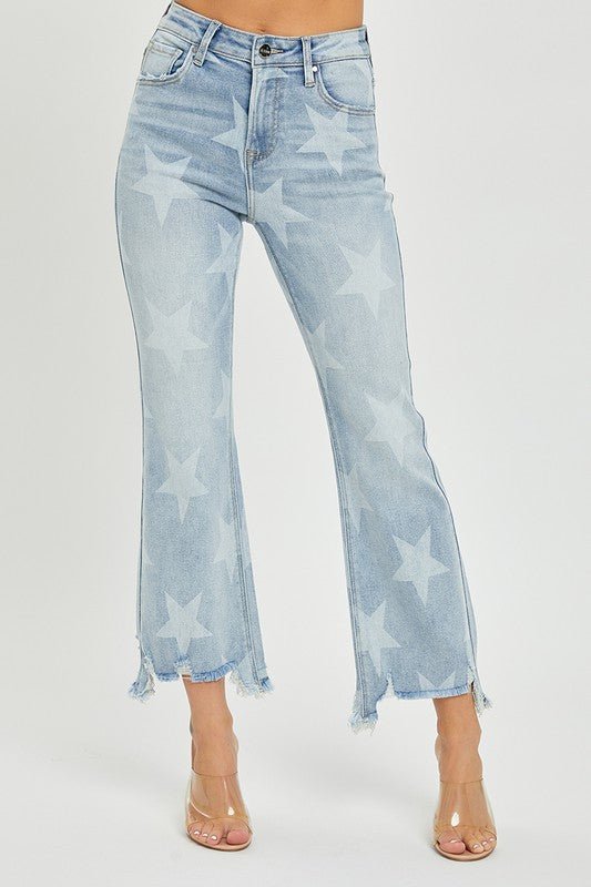 Dame Straight Jeans Høy Midje Stjerneprint - NordHjem