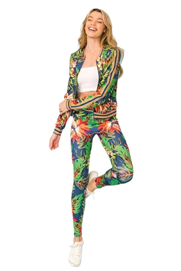 Dame Tropical Vibe Tracksuit Kabelstrikket Lounge Set - NordHjem