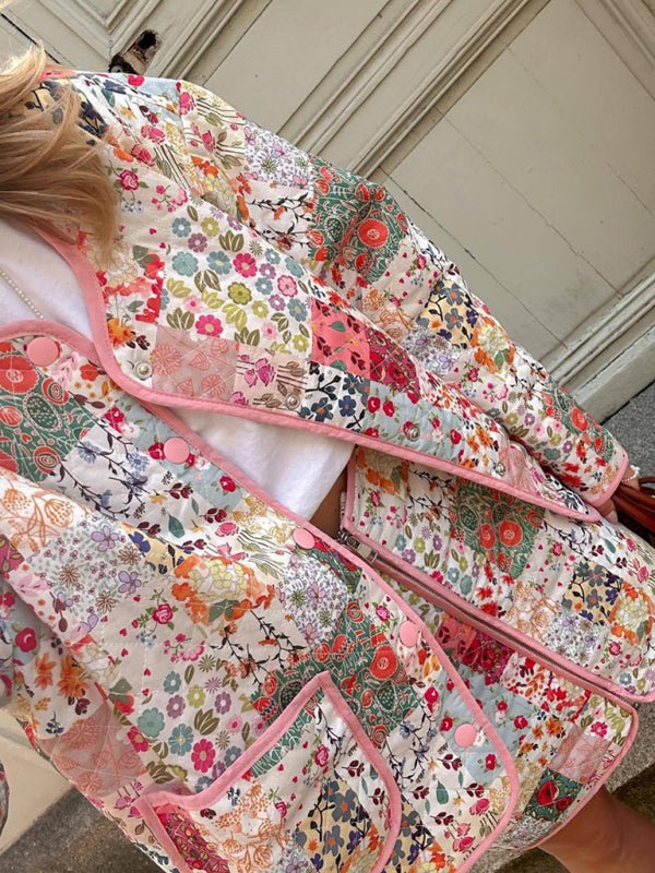 Dame Tynn Jakke Blomstertrykk Polyester Rund Hals - NordHjem