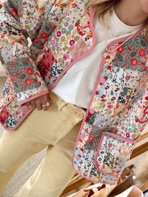 Dame Tynn Jakke Blomstertrykk Polyester Rund Hals - NordHjem