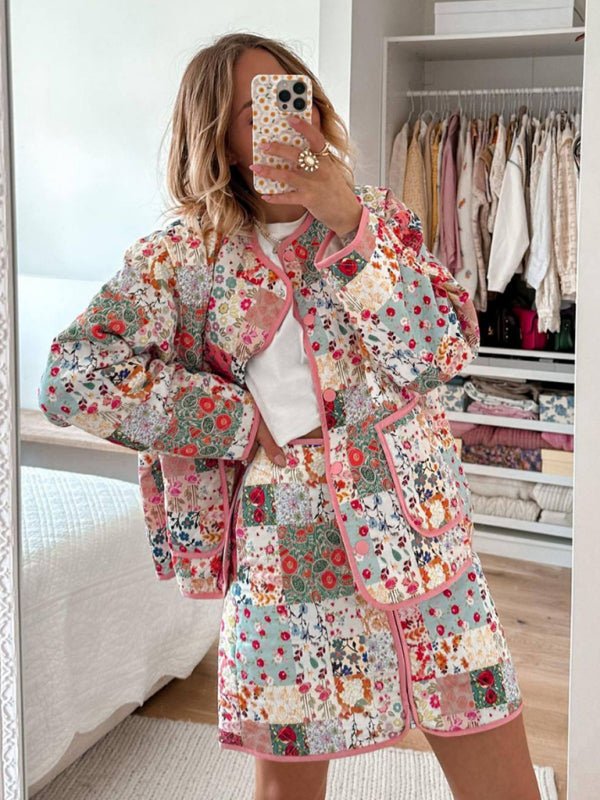 Dame Tynn Jakke Blomstertrykk Polyester Rund Hals - NordHjem