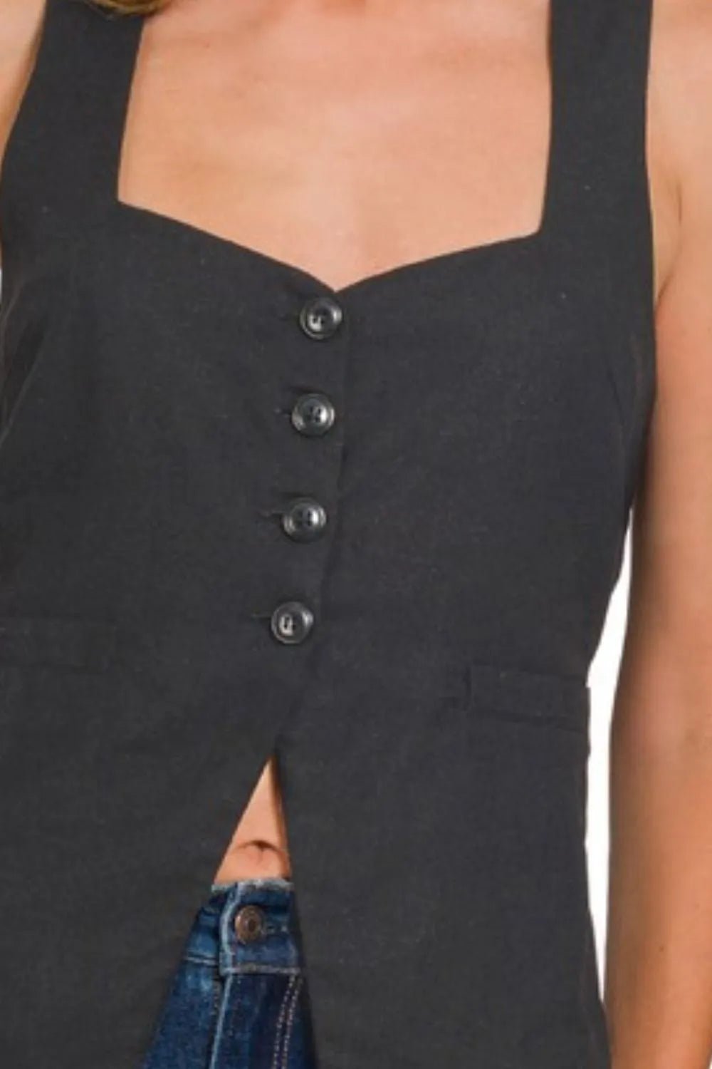 Dame Vest med Knappelukking Bånd Design i Lin - NordHjem