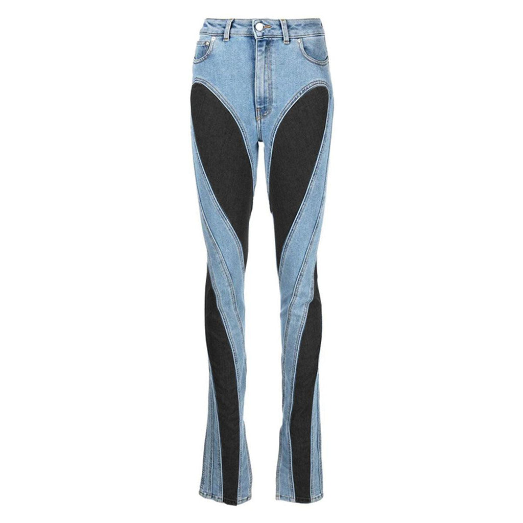 Damejeans Høy Midje Slim Fit Elastisk Denim med Dristige Fargekontraster - NordHjem